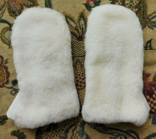 Vintage 1950s baby mitts white furry toddler mittens leather palm gloves  UNUSED